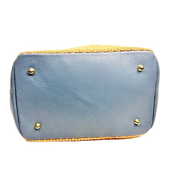 Unica Firenze NEW Italian Leather + Straw Bag Purse Sky Blue - Picture 7 of 16